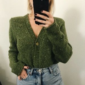 Green Marled Cardigan Sweater